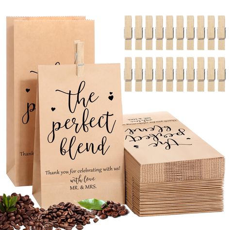 PRICES MAY VARY. Substantial Packaging Bundle: the package includes a substantial amount of wedding favors bulk, not only 100 coffee bean kraft paper bags, but also 100 mini wooden clips; This abundant supply caters to large weddings and other events, ensuring every guest can receive a lovely favor and joyful memories Convenient and Practical Size: thank you gift paper coffee bags come in the proper size of approximately 3.54 x 2.17 x 7.09 inches/ 9 x 5.5 x 18 cm; This ideal size is designed to Thank You Gifts For Guests, Coffee Beans Wedding Favor, Fall Wedding Gift Favors, Couple Shower Favors, Coffee Party Favors, Wedding Guest Gifts Party Favors, Small Engagement Party, Fun Wedding Favors, Wedding Party Favors For Guests