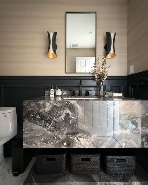 ABC Worldwide Stone on Instagram: "Arabescato Orobico, FTW 🖤 #repost via @studiohpdesigns ••• "Powder room from my most recent Flower Hill project. My clients fell in love with this marble. We called this “galaxy” marble. Just get lost in it. Swipe for before. Design + 📸 by Powder room from my most recent Flower Hill project. My clients fell in love with this marble. We called this “galaxy” marble. Just get lost in it. Swipe for before. Design + 📸 by @studiohpdesigns " #liveyourlifeinstone" Orobico Marble, Arabescato Orobico, Flower Hill, Brooklyn Map, Manhattan Map, Powder Rooms, Fell In Love, Powder Room, House Ideas