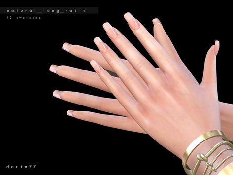 Sims 4 — Natural Long Nails by Darte77 — - Natural nails - 10 swatches - It looks better with custom skintones. - Found Sims 4 Short Nails, Sims 4 Assecories, Sims 4 Assecories Cc, Sims Nails, The Sims 4 Pack, Mods Ts4, Cc Nails, Sims 4 Nails, Mods Sims 4