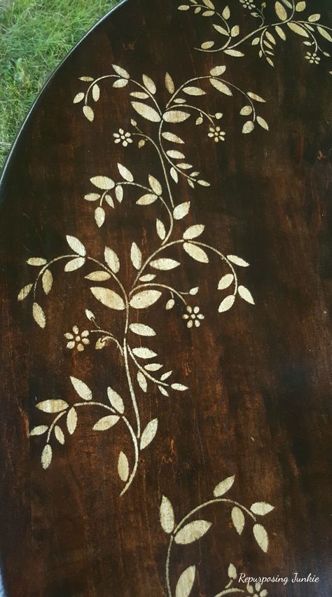 Funky Painted Table, Stenciled Dining Table, Stencil Table Top, Painted Wood Table, Vine Stencil, Painted Table Tops, Painted Kitchen Tables, Stenciled Table, Decorating Ideas Christmas