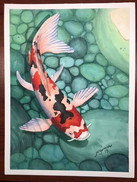 Nature Paintings Acrylic, Watercolor Koi Fish, Hall Painting, Koi Painting, Koi Fish Drawing, Koi Watercolor, Koi Art, Colored Pencil Artwork, Carpe Koi