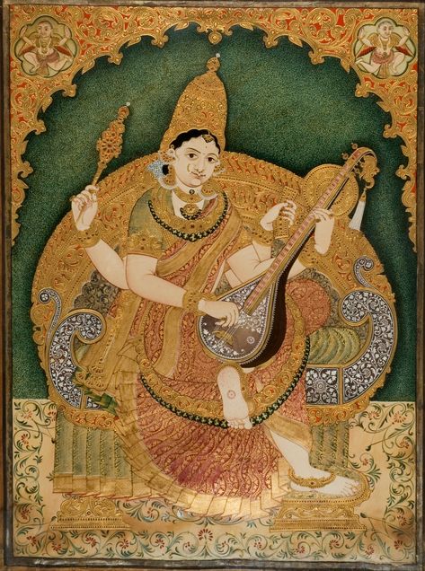 Saraswati – The Goddess of Knowledge and Arts | DailyArt Magazine Art Forms Of India, Rama Sita, Mysore Painting, Indian Traditional Paintings, Saraswati Goddess, Gallery Of Modern Art, Indian Painting, Tanjore Painting, Indian Folk Art