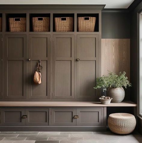 Bootility Room Ideas, Light Green Mudroom, Modern Rustic Mudroom, Mudroom Shoe Organization, European Mudroom, Ikea Hack Mudroom Entryway, Mudroom With Shoe Storage, Beige Mudroom, Mud Room And Laundry Room Combo