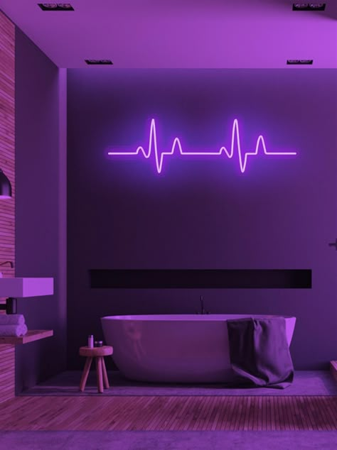 Neon Bedroom, Led Lighting Bedroom, Studio Interior Design, Sign Writing, Small Bedroom Decor, Neon Design, Heart Beat, Room Makeover Bedroom, Sign Lighting