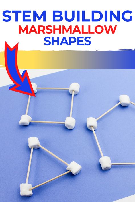 Shapes Steam Activities, Shapes Science Preschool, Marshmallow Building Activity, Shape Stem Activities, Marshmallow Stem Activities, Stem Activity For Kindergarten, Easy Stem For Kindergarten, Steam For Toddlers, Marshmallow Activities For Kids