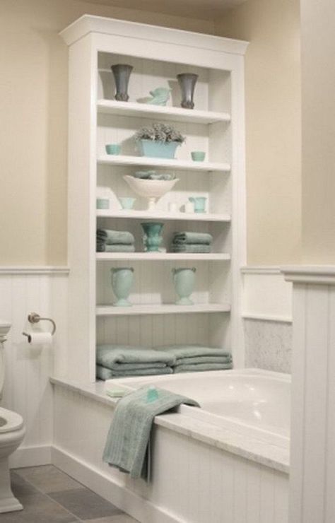 Bathroom Organizing And Storage Idea Bathtub Surround, Bathroom Remodels, Bad Inspiration, Master Bath Remodel, Bathroom Door, Bathroom Redo, Bathroom Renos, House Projects, Laundry Rooms