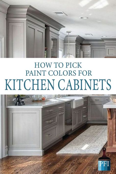 Repainting your kitchen? Learn how to pick the best color for your kitchen makeover! Cabinet Colors To Brighten Kitchen, White Kitchen Brown Countertop, Kitchen Cabinets Painted Two Colors, Cabinet Color Combinations, Paint Colors For Kitchen Cabinets, Kitchen Cupboard Colours, Colors For Kitchen Cabinets, Paint Colors For Kitchen, Cupboard Colors