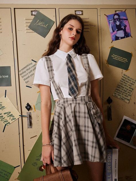 ROMWE Plaid Pinafore Skirt | SHEIN USA Usa School, Skirt Uniform, Pinafore Skirt, Women Skirts, Day For Night, Something To Do, Womens Skirt, Plaid, Skirt