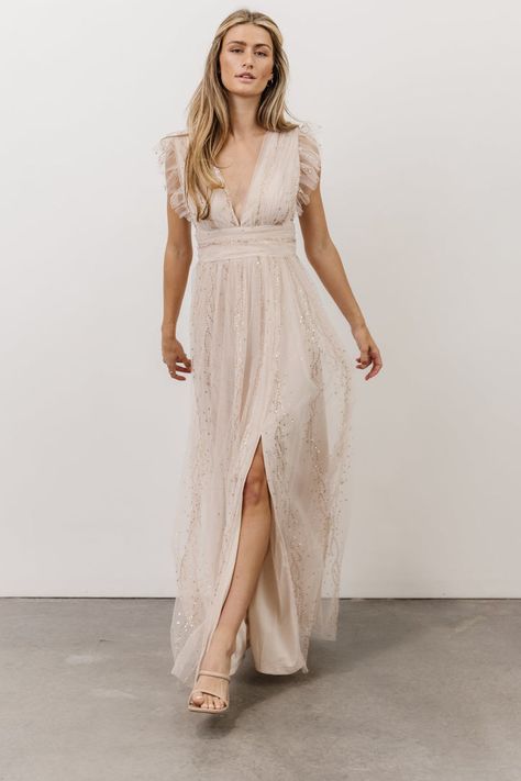 Discover dresses that are perfect for any occasion, and styles that work for every stage of life. Embrace bump-friendly options, wedding picks, and seasonal collections all at Baltic Born. Beige Formal Dresses, Vow Renewal Dress, Neutral Dress, Tulle Maxi Dress, Blush Pink Dresses, Baltic Born, Dusty Rose Dress, Nude Dress, Mesh Maxi Dress