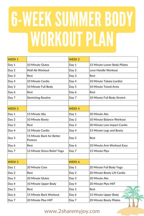 Transform Your Fitness This Summer! Our free 6-week summer body workout plan covers all bases—arms, legs, core, and more. With diverse training styles like plyometrics, balance, and cardio, each day offers something new. No equipment? No problem! These at-home workouts are specifically designed to enhance your strength, flexibility, and overall fitness. Click now and get ready for summer with your free PDF download! Tummy Workouts, Get Fit For Summer, 5 Day Workout Routine, Summer Workout Plan, Summer Body Challenge, Arm Workouts At Home, Summer Body Workout Plan, Full Body Dumbbell Workout, Summer Diet Plan