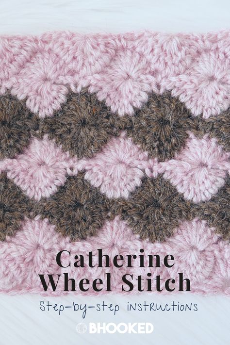 Crochet Scarf Design Ideas, Catherine's Wheel Crochet, Catherine Wheel Crochet Pattern Free, Catherine’s Wheel Crochet Pattern, Catherines Wheel, Catherine Wheel Stitch, Wheel Crochet, Crochet Stitches Texture, Crochet Blanket Video