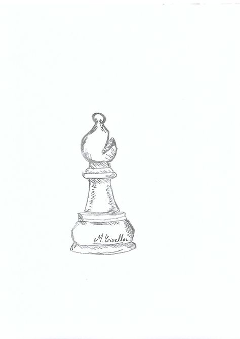 Bishop can move any number of vacant squares in any diagonal direction. Bishop Chess Piece Drawing, Bishop Chess Piece Tattoo, Bishop Tattoo Chess, Chess Drawing Sketch, Bishop Chess Piece, Bishop Tattoo, Pieces Drawing, Chess Piece Tattoo, Bishop Chess