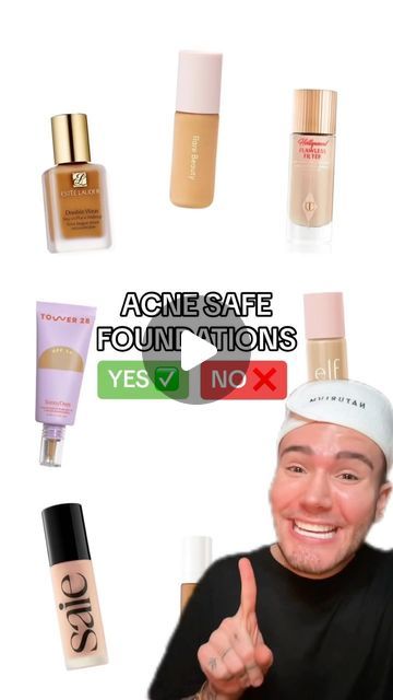 Matt Randon 🧩 on Instagram: "VIRAL ACNE SAFE FOUNDATIONS!😱 (follow for more!💗)  #foundation #concealer #acneproblems #acnetips #acnecommunity #makeuptransformation #makeuptutorials #makeupvideos #beautymakeup" Acne Prone Foundation, Acne Safe Concealer, Acne Makeup Looks, Acne Safe Foundation, Foundation Acne Prone Skin, Matt Randon, Makeup For Acne Prone Skin, Covering Acne With Makeup, Viral Foundation