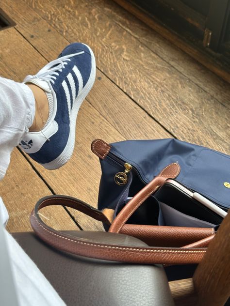 Navy Adidas Gazelles with a Navy Le Pliage Navy Blue Adidas Gazelle, Navy Blue Gazelle, Navy Blue Gazelle Adidas Outfit, Navy Gazelle Adidas Outfit, Adidas Gazelle Bleu Marine, Blue Gazelle Adidas Outfit, Navy Gazelle, Adidas Gazelle Navy, Blue Adidas Gazelle