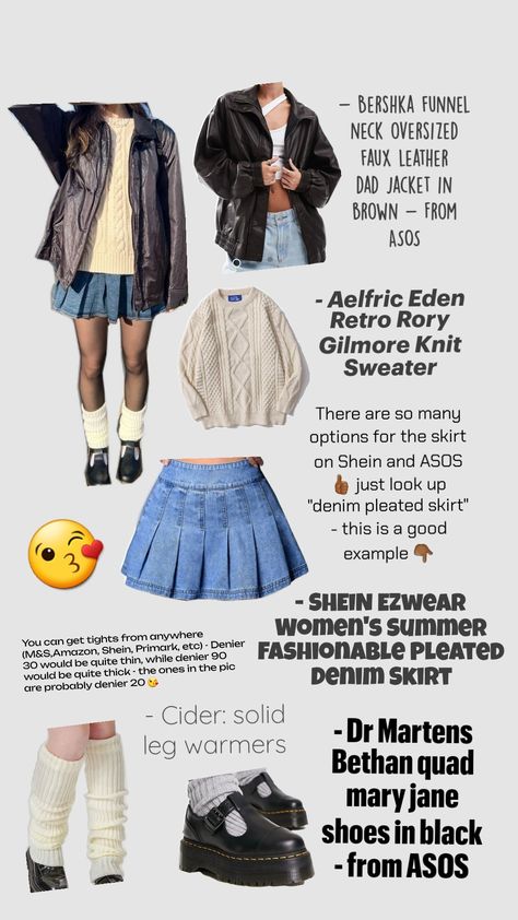 #outfit #pinterest #autumn #fall #outfitinspo #🫶🏾 Shuffles Outfits, Denim Pleated Skirt, Rory Gilmore, Pinterest Outfits, Outfits Fall, Outfit Inspo Fall, Mary Jane Shoes, Funnel Neck, Autumn Fall