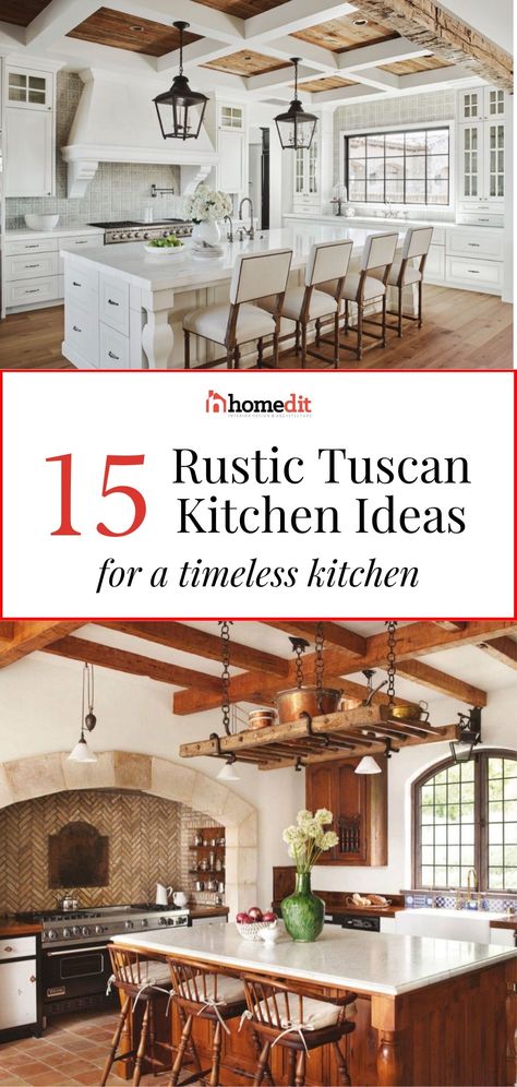 15 Gorgeous Rustic Tuscan Kitchen Designs Ideas You’ll Swoon Over. Looking for the perfect European farmhouse kitchen design inspiration? We’re sharing 15 gorgeous rustic Tuscan kitchen designs to help inspire your kitchen remodel and rustic home décor. European farmhouse kitchens, Italian kitchens Tuscan style Kitchen Tuscan Style, Modern Tuscan Kitchen, Italian Kitchen Ideas, Tuscan Kitchens, European Farmhouse Kitchen, Tuscany Kitchen, Kitchen Designs Ideas, Tuscan Kitchen Design, Tuscan Decorating Kitchen