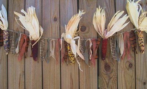 Indian-corn-garland from A Work of Heart via Bargain Hoot Fall Yard Displays, Corn Garland, Fall Bunting, Autumn Garland, Fall Yard, Indian Corn, Fabric Garland, Fall Garland, Fall Deco