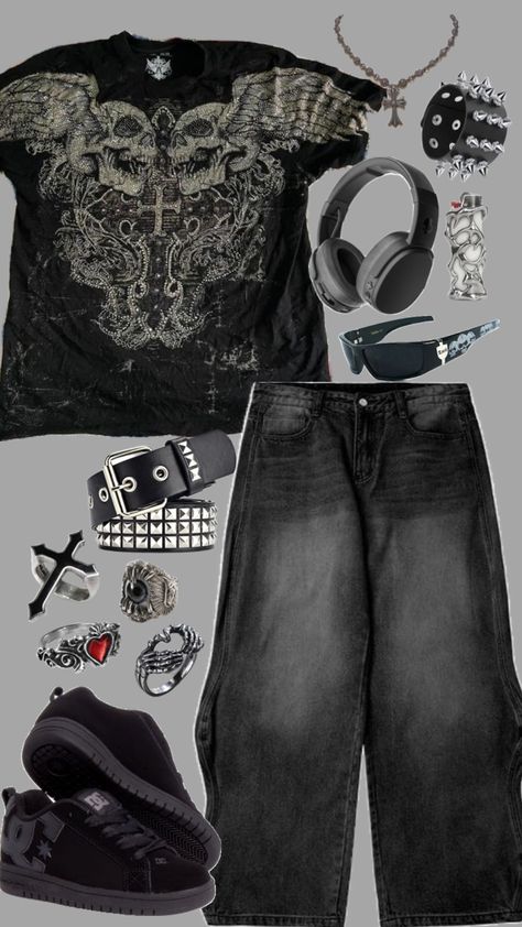 Cybergrunge Outfit, Rockstar Boyfriend Outfit, Punk Outfit Men, Scene Style Outfits, Affliction Outfits, Affliction Women, Affliction Style, Street Style Outfits Casual, Bad Outfits