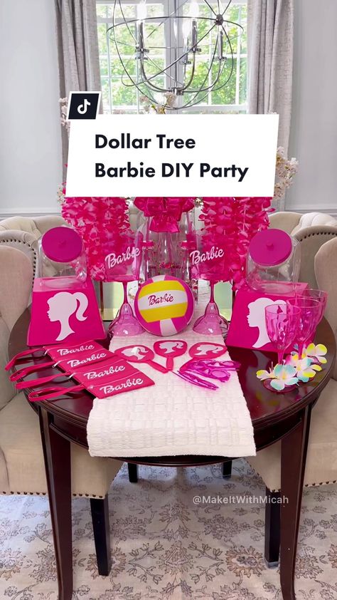 Barbie Theme Slumber Party, Come On Barbie Let’s Go Party Sign, Barbie Movie Party Decorations, Barbie Cricut Projects Birthday, Barbie Party Diy Decorations, Barbie Themed Birthday Party Games, Barbie Candy Table Ideas, Barbie Party Favors Diy, Diy Barbie Decorations Birthday Parties