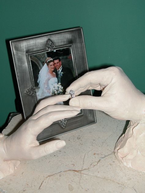 Engagement Casting on marble base with silver frame and engraving https://www.facebook.com/pages/Unforgettable-Impressions-Head-Office/419303674818819 Hand Casting Ideas, Hand Sculptures, Casting Sculpture, Hand With Ring, 3d Casting, Leaf Casting, Body Casting, Life Casting, Hand Casting