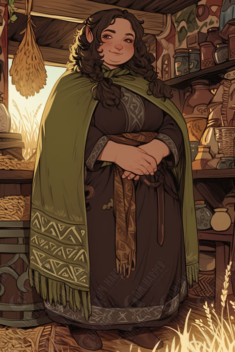 (LN female strongheart halfling druid), a member of the Emerald Enclave, Goldenfields, Storm King's Thunder Dnd Halfling Character Design, Urchin Dnd, Dnd Shopkeep, Female Dwarves Art, Halfling Aesthetic, Female Sorcerer Dnd, Old Dnd Character, Dnd Halfling Female, Dnd Druid Character Design