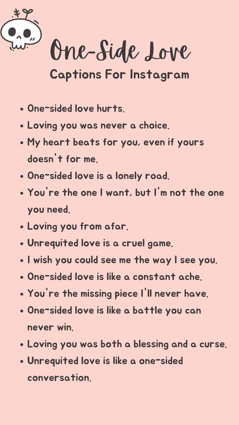 ✨Looking for the perfect caption to express your feelings of one-sided love on Instagram? Check out our collection of heart-wrenching captions that will capture the essence of your emotions in a single click! Bio For Love Ones, Caption For Love Yourself, One Sided Love Captions For Instagram, Bio For Editors, Short Quotes About One Sided Love, Single Life Captions, Caption For One Side Love, Instagram Bio Ideas For Editors, One Sided Love Quotes For Him Deep In English