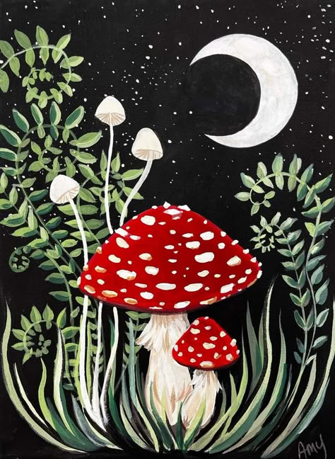 Painting Ideas, Acrylic Painting, Moon, Canvas, Plants, Art