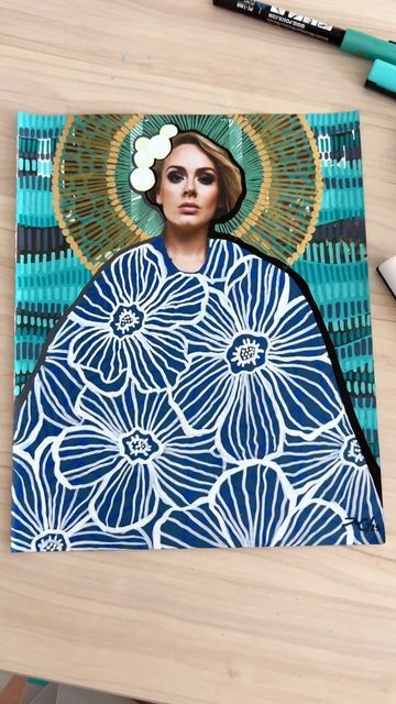 Paula Callejas | Contemporary Artist on Instagram: "Finally convinced myself to take a chance and transform the page featuring @adele from my magazine! #upcycledart #magazinepageart #poscamarkers #pacalart" Collage Art With Magazines, Painting On Magazine Pages, Paint On Magazine Pages, Mandala Collage Art, Pop Art Collage Mixed Media, Adele Magazine, Art Transformation, Abstract Magazine Collage, Take A Chance