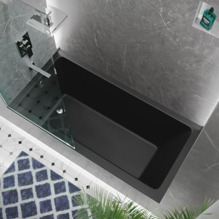 Embrace timeless elegance with the Voltaire collection, fusing classic charm with contemporary comfort. Elevate your bathroom into a serene sanctuary with our alcove bathtubs, offering both tranquility and sophistication in a comfortable setting. Offered in black with a matte finish. Size: 60" x 30".  Color: Multicolor. Black Bathtub Shower Combo, Black Bathtub Bathroom Ideas, Modern Bathtub Shower Combo, Black Bathtub Bathroom, Alcove Bathtub Ideas, Bathtub Types, Garden Tub Shower Combo, Glass Bathtub, Deep Bathtub