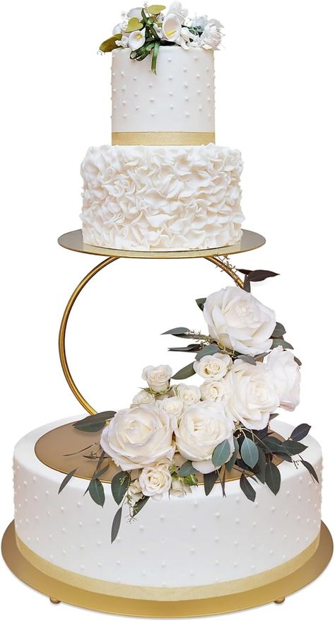 Amazon.com: NWK 2 Piece Gold Metal Tired Floating Cake Stand Spacer Round Decorating Display Riser Pastry Holder for Wedding Birthday Anniversary Party for 13inch to 4inch Centerpiece for Dessert Table : Home & Kitchen Metal Cake Stand Decor, Kitchen Cake Design, Wedding Cake Stand Ideas, Floating Cake Stand, Wedding Cake Stand Decor, Wedding Cake Setup, Cake Spacer, Floating Cake, Cake Riser