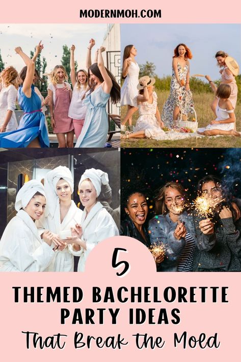 Tired of seeing the same old bachelorette party themes? We’ve researched the latest trends to bring you 5 themed bachelorette party ideas that are totally unique! From vintage-inspired fun to forward-thinking parties, these bach party themes will make your event stand out. Get ready to plan the hen party of the year with our insider tips. | Modern MOH Bachelorette Party Themes February, Budget Friendly Bachelorette Party, Sentimental Bachelorette Party Ideas, Wholesome Bachelorette Party Ideas, Relaxing Bachelorette Party Ideas, Themed Bachelorette Party Ideas Creative, Bachelorette Party Ideas Themed, Funny Bachelorette Themes, Bach Party Themes