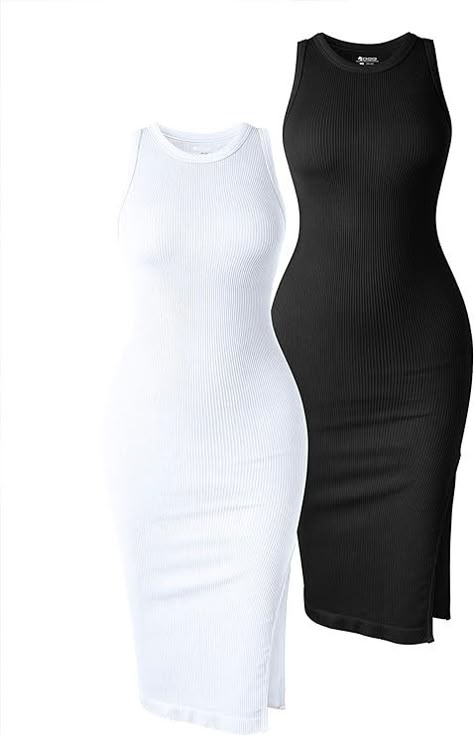 Amazon.com: OQQ Women's 2 Piece Dress Sexy Ribbed Halter Neck Fashion Split Tank Tops Dresses Black White : Clothing, Shoes & Jewelry Cute Simple Dresses, Woman In Suit, 2 Piece Dress, Maxi Outfits, White Clothing, Classy Casual Outfits, Easy Trendy Outfits, Trendy Fashion Outfits, Tank Top Dress