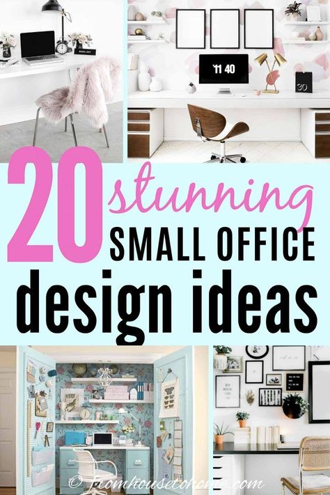 These small home office interior design ideas give lots of creative workspace solutions for fitting a home office into a small space, even if you put it in your bedroom or living room. Or need to have a home office for two. #fromhousetohome #homedecor #homeoffice #smallrooms #smallroomideas Small Office Workspace, Home Office Interior Design Ideas, Small Office Design Ideas, Home Office Interior Design, Home Office Interior, Tiny Office, Small Office Design, Home Office Layout, Small Space Office