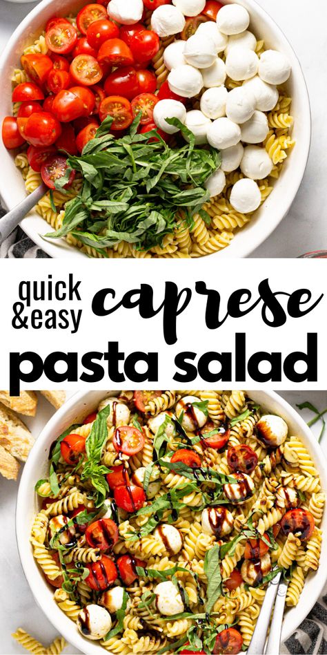 Bbq Pasta Salad, Caprese Pasta Salad Recipes, Bbq Pasta, Pesto Vinaigrette, Caprese Pasta Salad, Caprese Pasta, Mozzarella Salad, Salad Pasta, Tomato Mozzarella