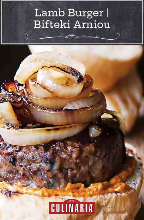 Grilled Lamb Recipes, Grilled Onion, Lamb Burger, Egg Burger, How To Cook Lamb, Meat Eater, Lamb Burgers, Burger Night, Greek Seasoning