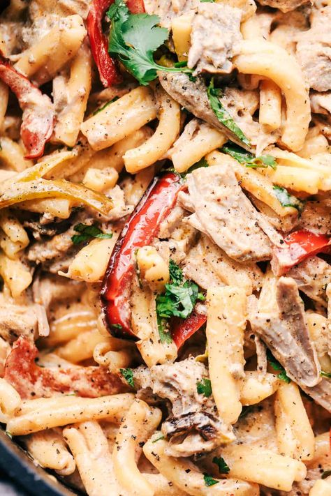 Creamy Pork Carnitas Pasta | The Recipe Critic Shredded Pork Pasta, Pork Loin Pasta Recipes, Pork Carnitas Dinner Ideas, Carnita Meat Leftovers, Carnitas Pasta, Diced Pork Recipes, Leftover Pork Roast Recipes, Leftover Pork Loin Recipes, Pulled Pork Pasta