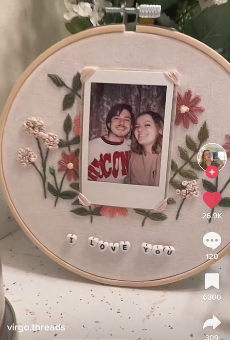 Embroidery Photo Hoop, Instax Embroidery Hoop, Embroidery Hoop Polaroid Frame, Polaroid Embroidery Hoop, Embroidery Hoop Frame, Photo Embroidery Hoop Ideas, Embroidery Gift For Boyfriend, Embroidery Gifts For Boyfriend, Picture Embroidery Ideas