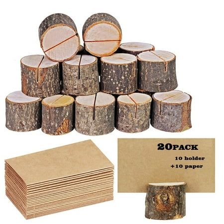 Rustic Real Wood Card Holder with Wood Cards, Photo Number, Place Name, Wedding Party Memo Description : 10 cylindrical stakes + 10 pieces of wooden paper 1 cylindrical stakes: 5 x 5cm / 2 x 2in. -2 wood paper: 9 x6cm / 3.5 x 2.5 inch The stakes are made of wood, they are very strong, and the base is stable. The paper is also made of wood with a smell. Their quality is excellent. You can use it to leave a message, it reminds your family and guests. There are also photos that can be placed which Wooden Place Card Holders, Wood Place Card Holders, Rustic Table Numbers, Table Number Stands, Wedding Party Table Decorations, Tafel Decor, Table Number Holders, Table Card Holder, Memo Holder