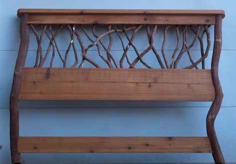 Rustic furniture for the bedroom with this branch headboard. http://awoodrailing.com/products/rustic-furniture/ Branch Headboard, Rustic Headboards, Timber Frame Great Room, Branch Furniture, Rustic Wooden Bed, Wooden Bed Frame Rustic, Rustic Furniture Design, Rustic Headboard, Log Cabin Decor