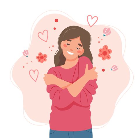 Love yourself concept, woman hugging herself, vector illustration in flat style 2247866 Vector Art at Vecteezy Hug Yourself, Image Zen, Hug Illustration, Graphic Poster Art, Illustration Ideas, Illustration Art Girl, Woman Illustration, Love Illustration, Art And Illustration