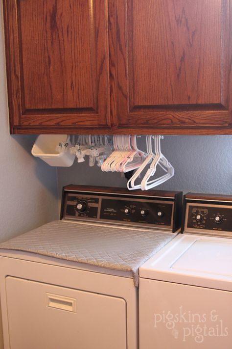 Hanger Organization in the Laundry Room Hangers In Laundry Room, Store Hangers, Hanger Organization, Pallet Deck Diy, Laundry Room/mud Room, Laundry Time, Small Laundry Room Organization, Room Storage Diy, Laundry Cabinets