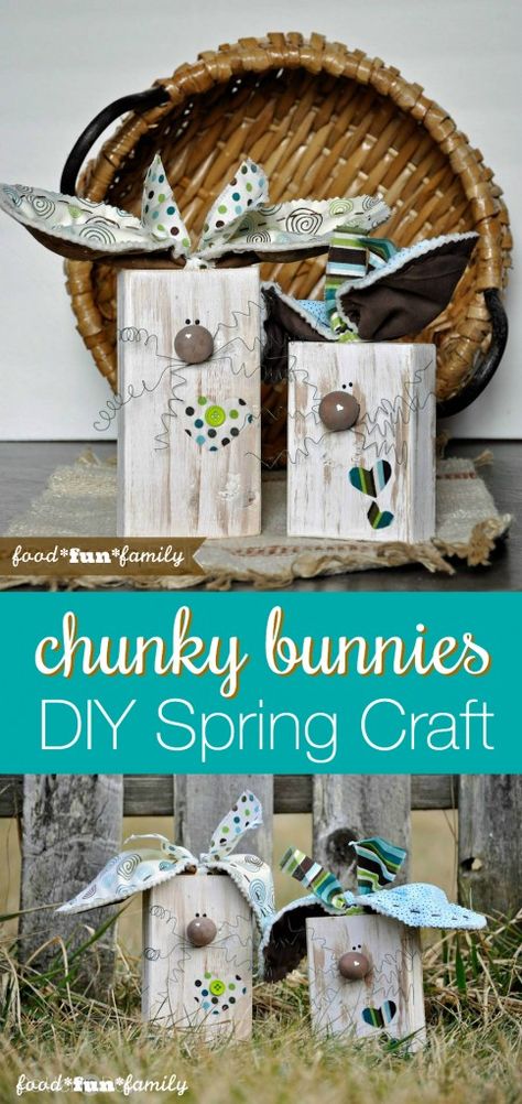 Wood Projects for Spring 5x5 Wood Square Crafts, Scrap Wood Spring Decor, Chunky Bunny, Adorable Crafts, 2x4 Crafts, Diy Frühling, Diy Spring Crafts, Wooden Signs Diy, Spring Craft