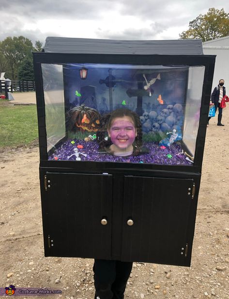 Spooky Fish Tank Costume Fish Tank Costume, Fish Bowl Costume, Tank Costume, Wagon Costume, Clear Shower Curtain, Skeleton Arm, Singer Costumes, Mermaid Skeleton, Fish Tank Lights