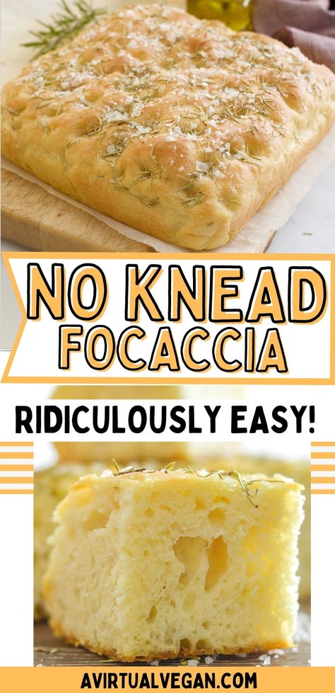 no knead focaccia bread No Knead No Yeast Bread Recipe, No Nead No Yeast Bread, Bread Recipes Hand Knead, No Kneading Bread Easy Recipes, No Rest Bread Recipes, Spoon Bread Recipe Simple, Easy No Knead Bread Quick, Easy Bread Recipes No Rise, Bread Fast And Easy