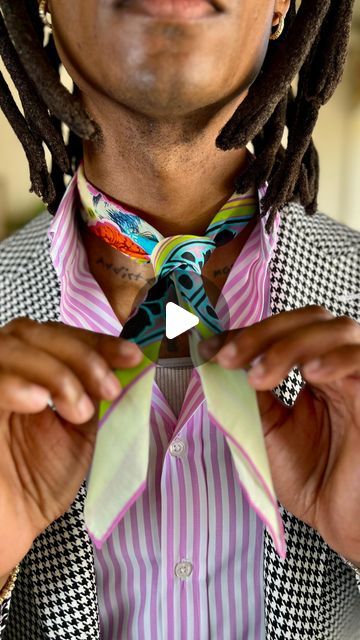 Quentin Stayfly Thrash on Instagram: "How to Tie a Neckerchief!  #thrashbespoke #mensfashion #suits #blackowned #ootd #menswear #grwm #neckerchief #hankerchief #neckscarf" Men With Scarf Outfits, How To Tie A Neckerchief, Neckerchief Outfit Men, Neckerchief Outfit, Neckerchief Men, Diy Fashion Videos, Mens Neckwear, Diy Tie, Scarf Outfit