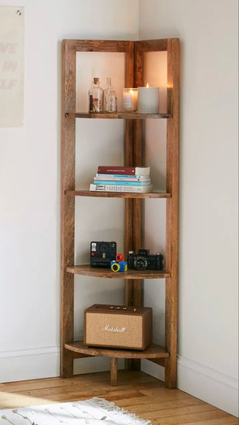 Bookshelf For Small Spaces, Bookshelves For Small Spaces, Corner Shelf Design, Ruangan Studio, Corner Bookshelves, Small Bookshelf, Bookshelf Design, Wooden Shelf, Shelf Design