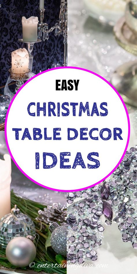 Christmas Table Decor Ideas, Elegant Christmas Table, Tablescape Christmas, Sparkly Candles, Xmas Table Decorations, White Table Settings, Christmas Table Decoration, Table Decoration Ideas, Inexpensive Christmas