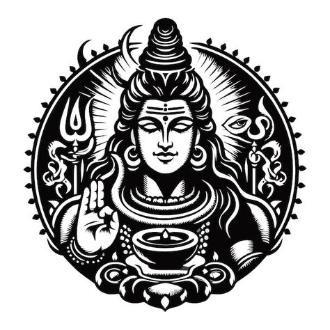 A black and white drawing of a god with ... | Premium Vector #Freepik #vector #shiva #lord-shiva #shivratri #mahashivratri Hindu Images, Shiva Drawing, Hindu Tattoos, Face Stencils, Bride Photos Poses, Om Tattoo, Bride Photos, Shiva Lord, Shiva Tattoo