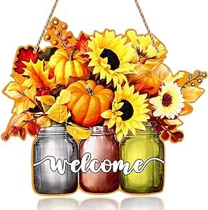 Fall Welcome Sign, Sunflower Sign, Fall Decor Signs, Front Door Decorations, Hello Fall Sign, Autumn Thanksgiving, Fall Signs, Maple Leaves, Wreath For Front Door