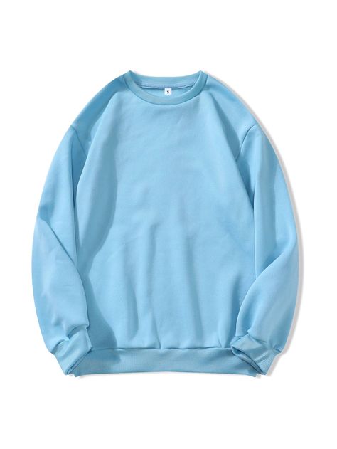 Baby Blue Casual  Long Sleeve Polyester Plain Pullovers Embellished Slight Stretch Spring Women Sweatshirts Solid Hoodie, Sweatshirts Men, Hoodies Pullover, Women Hoodies, Dropped Shoulder Sweatshirt, Blue Sweatshirt, Casual Streetwear, Streetwear Women, Solid Tops